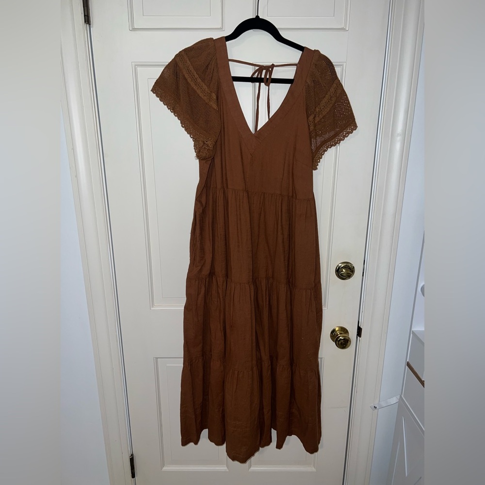 Old Navy Brown Maxi Dress with Lace Sleeves